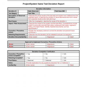 Test Deviation Report